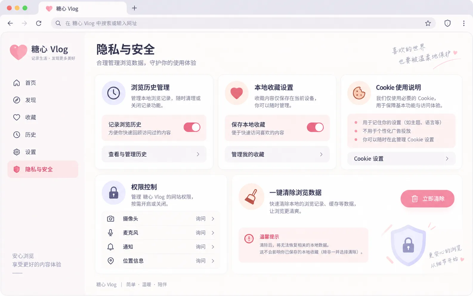 浏览工具功能区中的隐私设置说明